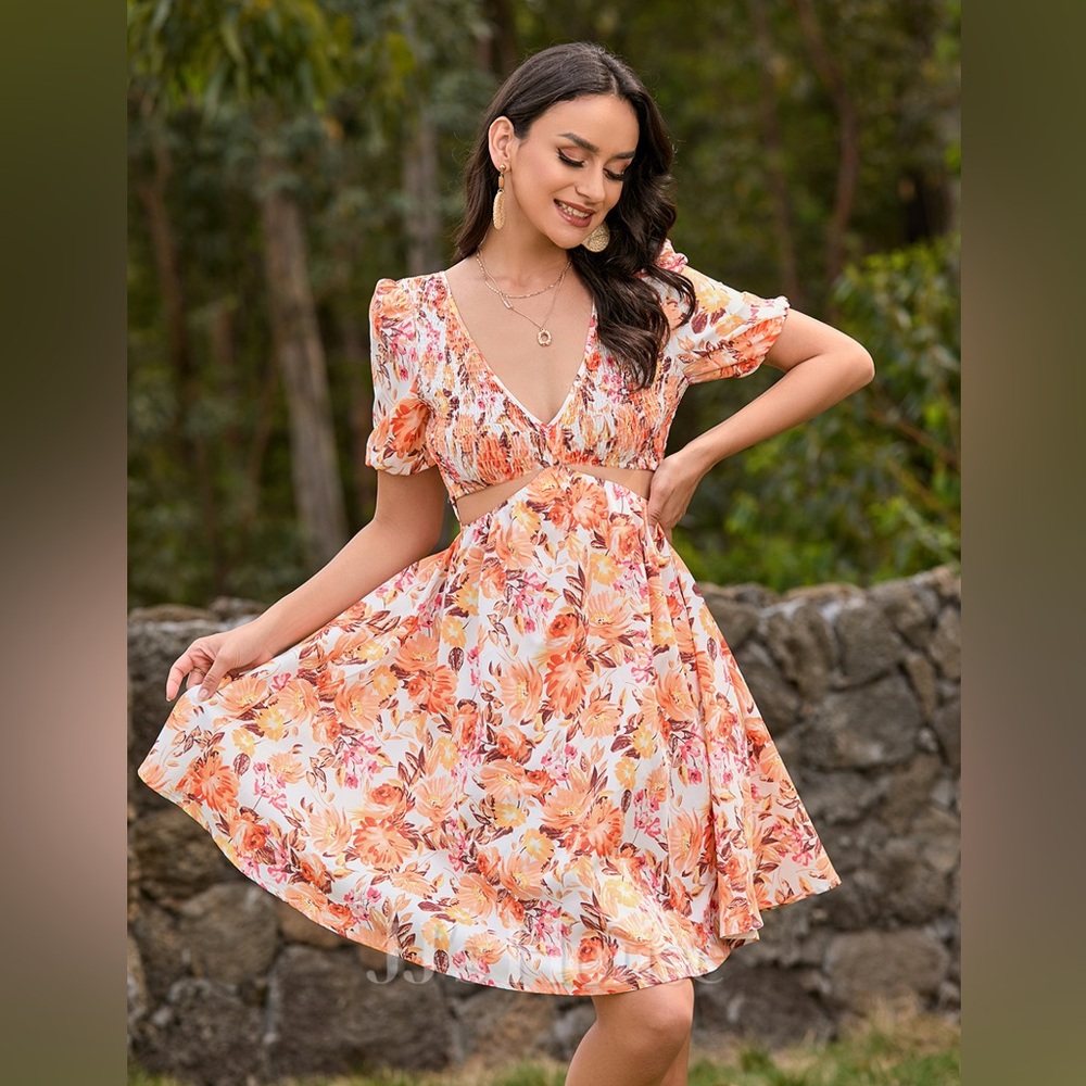 JJ’s House V-Neck Floral Orange Dress Size LX NWT🤩🤩